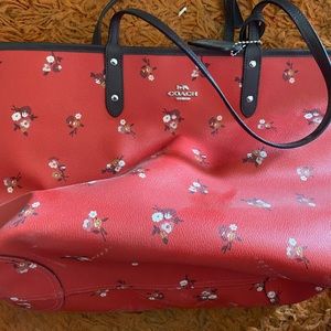 Coach purse red with flowers - never used